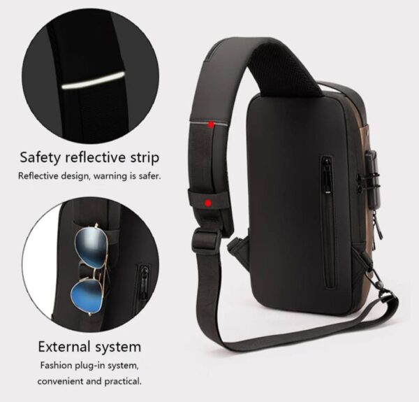 Mochila cruzada antirrobo para hombre, bolso de hombro con USB, resistente al agua, bandolera cruzada de viaje para hombre