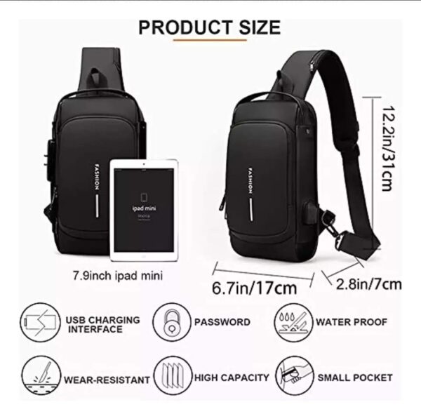 Mochila cruzada antirrobo para hombre, bolso de hombro con USB, resistente al agua, bandolera cruzada de viaje para hombre