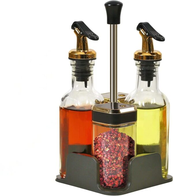 Juego de dispensador de aceite y vinagre con caja, botella de vidrio, condimento, pimienta y sal