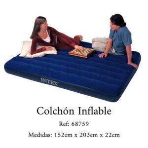Colchón inflable INTEX, recomendado para usar en camping y en interior. 

Medidas colchoneta pequeña: 152cm X 203 X 25 Cms, Peso Máximo 136 kilos